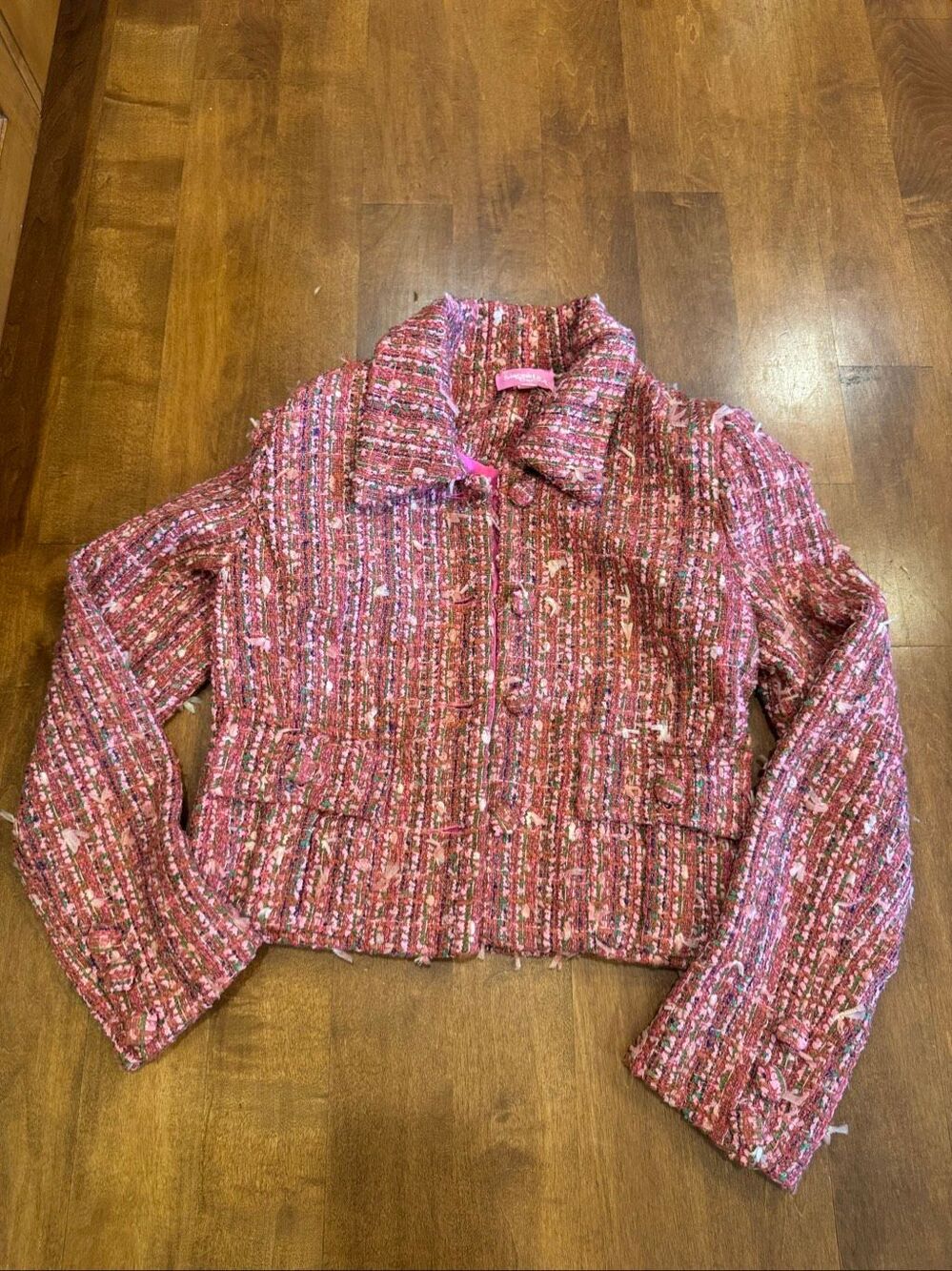 NEW Sincerely Ours Celia Pink Multicolor Tweed Crop Jacket Women’s XS